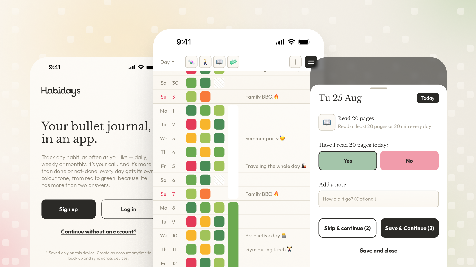 The Habidays journal grid